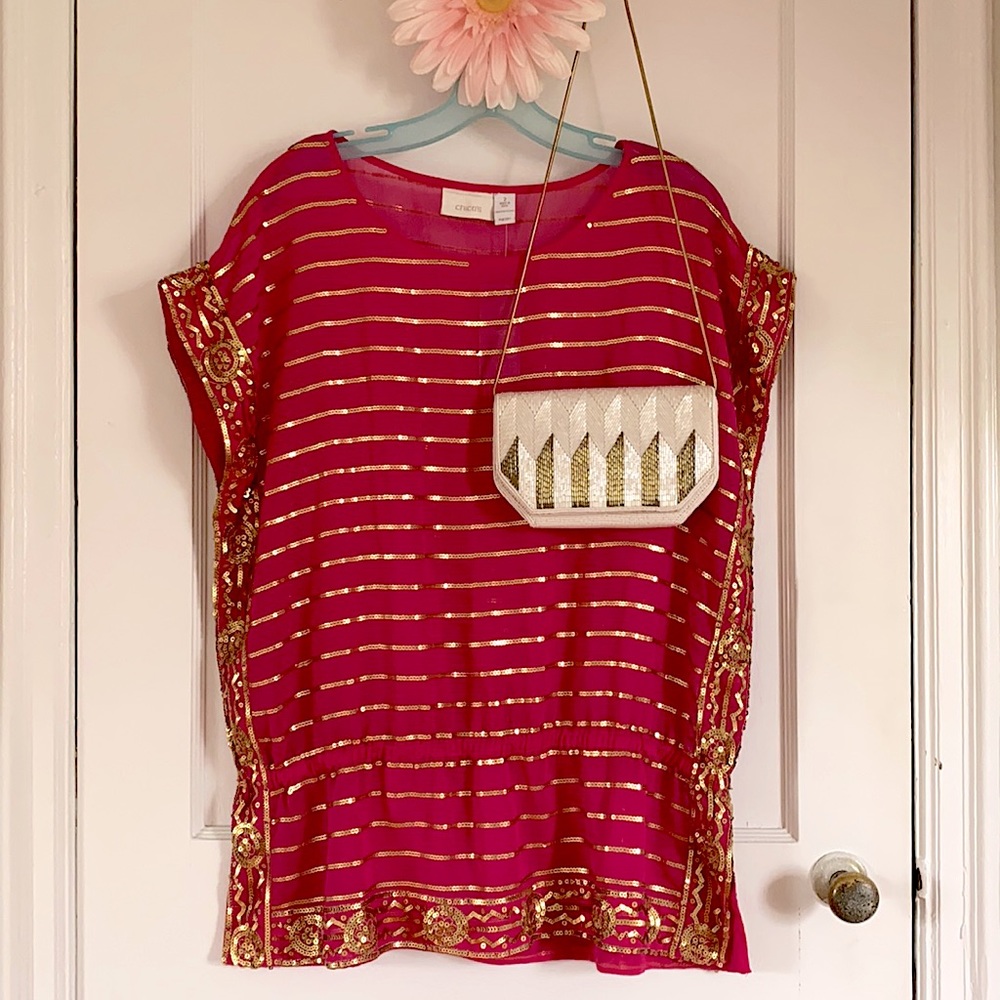 Chico’s US size 2 Magenta and gold swim top tunic